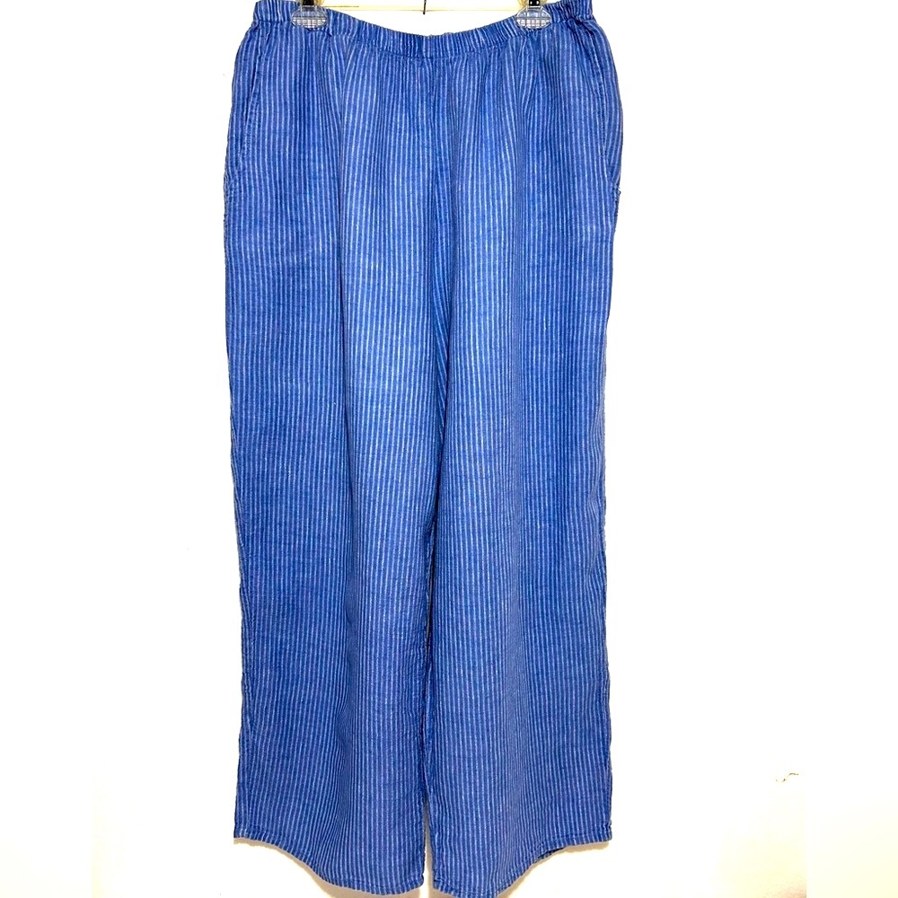 FLAX Blue Striped Linen Pant